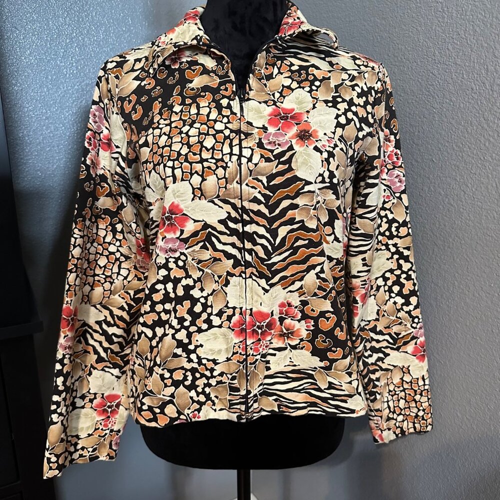 Coldwater Creek Jacket Womens S Animal Print‎ Floral Boho Eclectic Chic Safari
